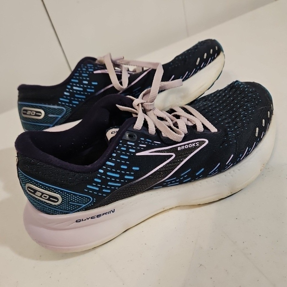 Brooks Glycerin GTS 20 Shoes Womens 7D Black/Blue Walking Running Sneakers (S168